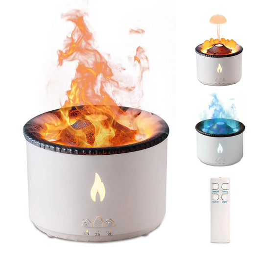 Volcano Humidifier Flame Aroma Diffuser: 300ml Aromatherapy Humidifier Jellyfish/Flame 2 Mist Mode Air Humidifier Remote Control Super Quiet Oil Cold Mist Diffuser for Gym(Double Color Flame)