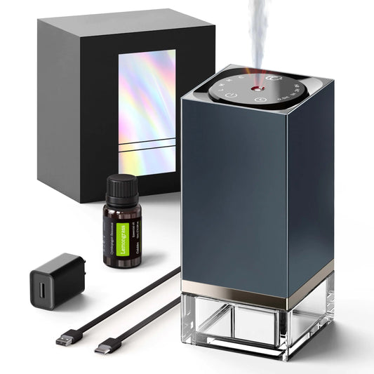 Waterless Diffuser for Essential Oils – 50ml Capacity Nebulizer Aromatherapy Diffuser Battery Operated Mini Scent Air Machine with 4 Mist Settings Timers for HomeCarsOffice(C01-1 Blue)